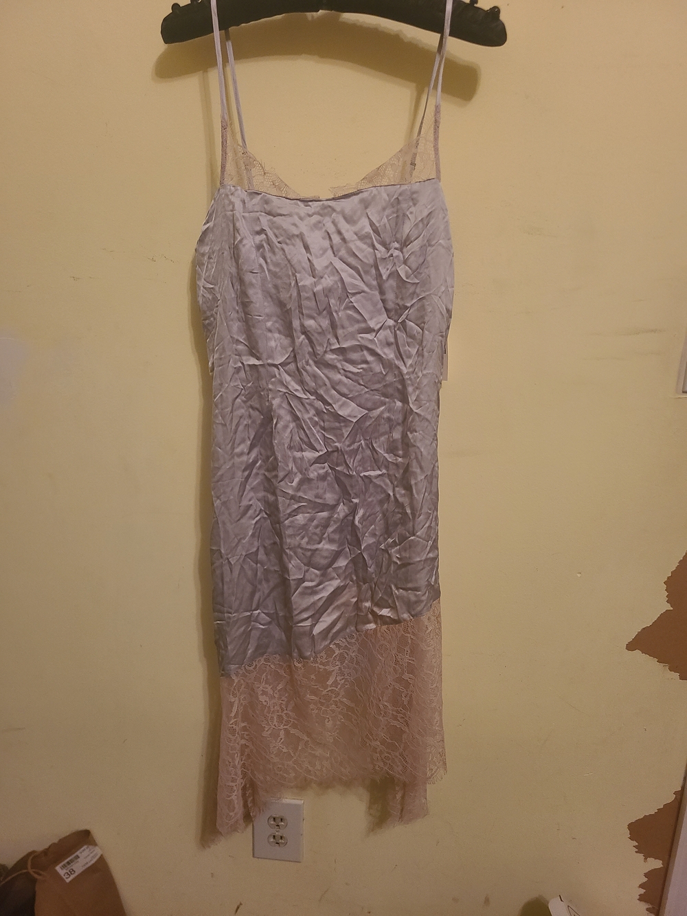 Anthropologie Lavender Slip Dress with Pink Lace Hem